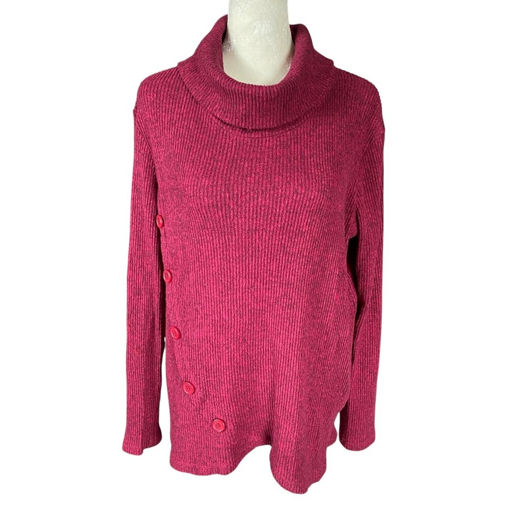 Studio 1886 wine colored cowl neck long sleeve pullover stretchy sweater size L